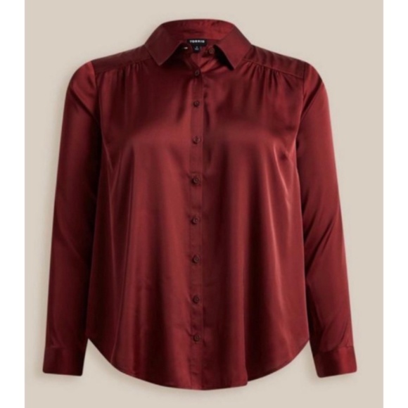 🆕 Madison Satin Button Up Long Sleeve Shirt 1 1X 14 16 NWT Torrid New! Maroon - Picture 5 of 6